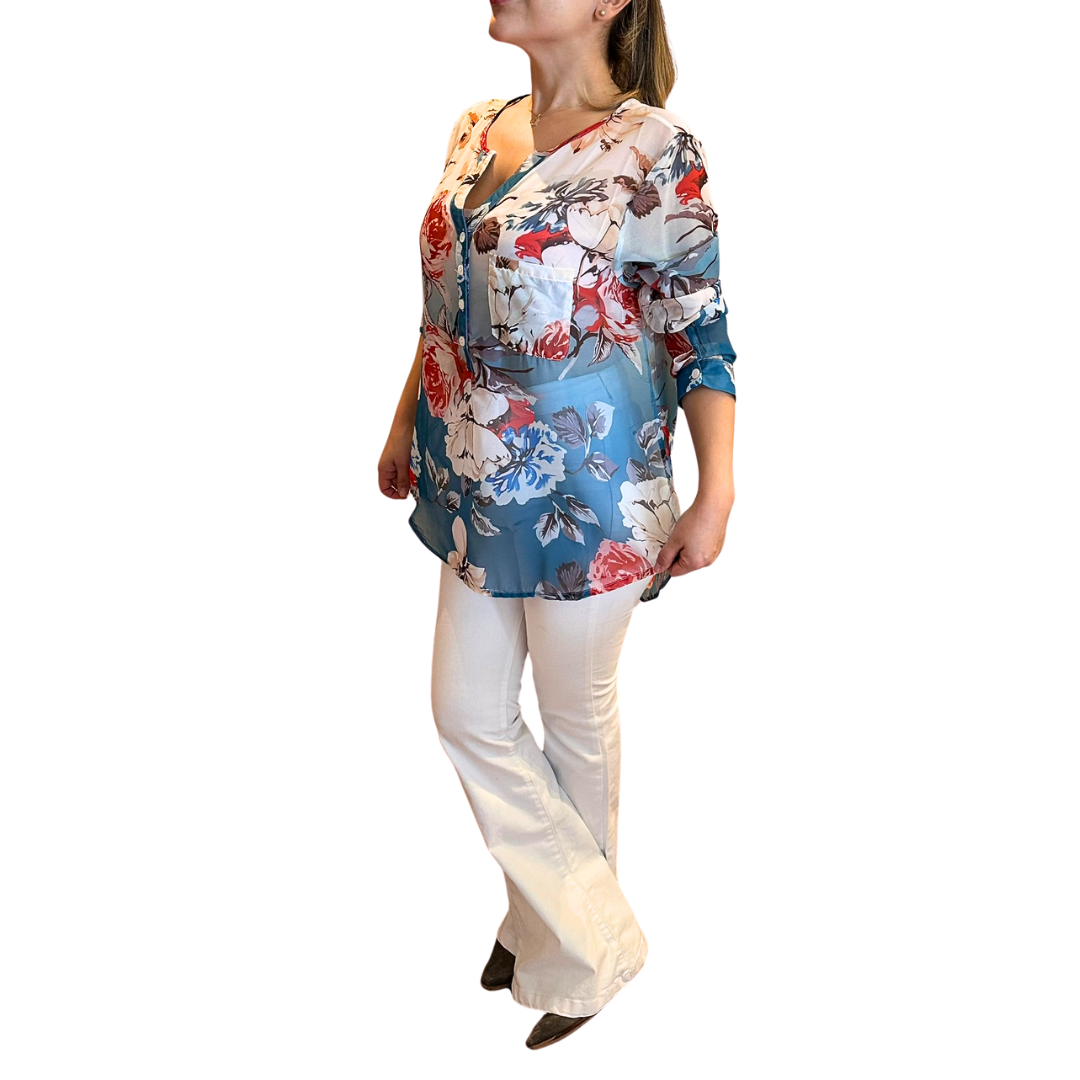 Blusa Azul Floreada