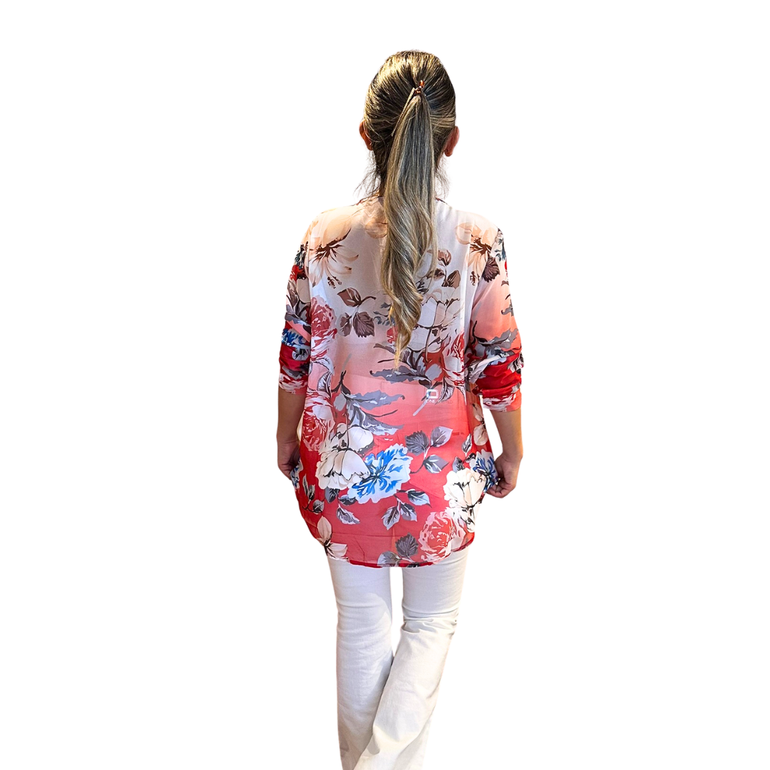 Blusa gasa roja floreada 2