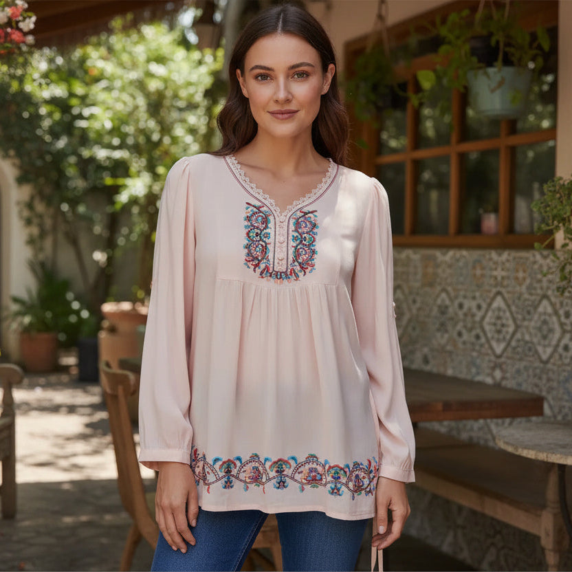 Blusa bordada de estilo hindú Damasco