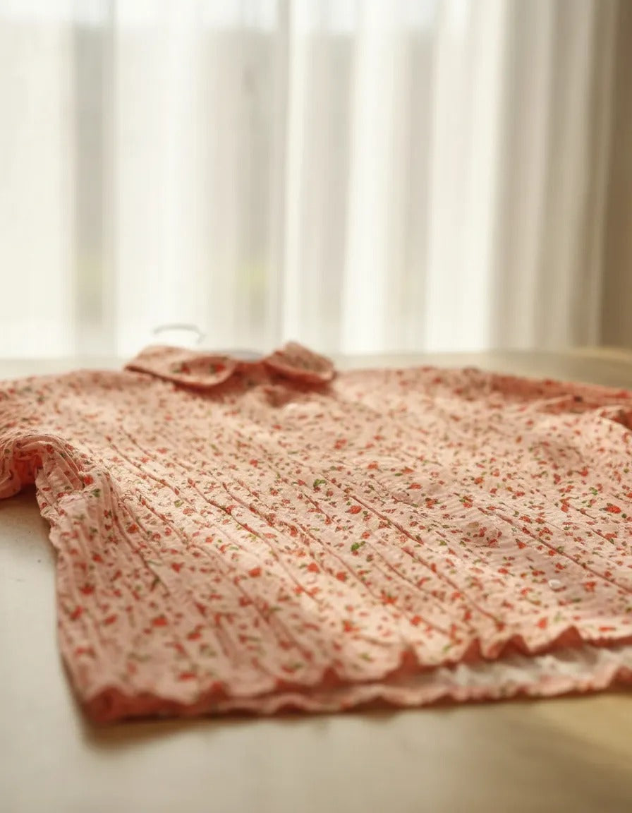 Blusa Plisada Rosada Floreada rojo