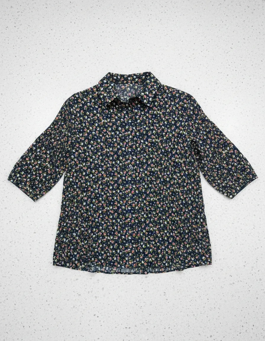 Blusa Plisada Azul Floreada