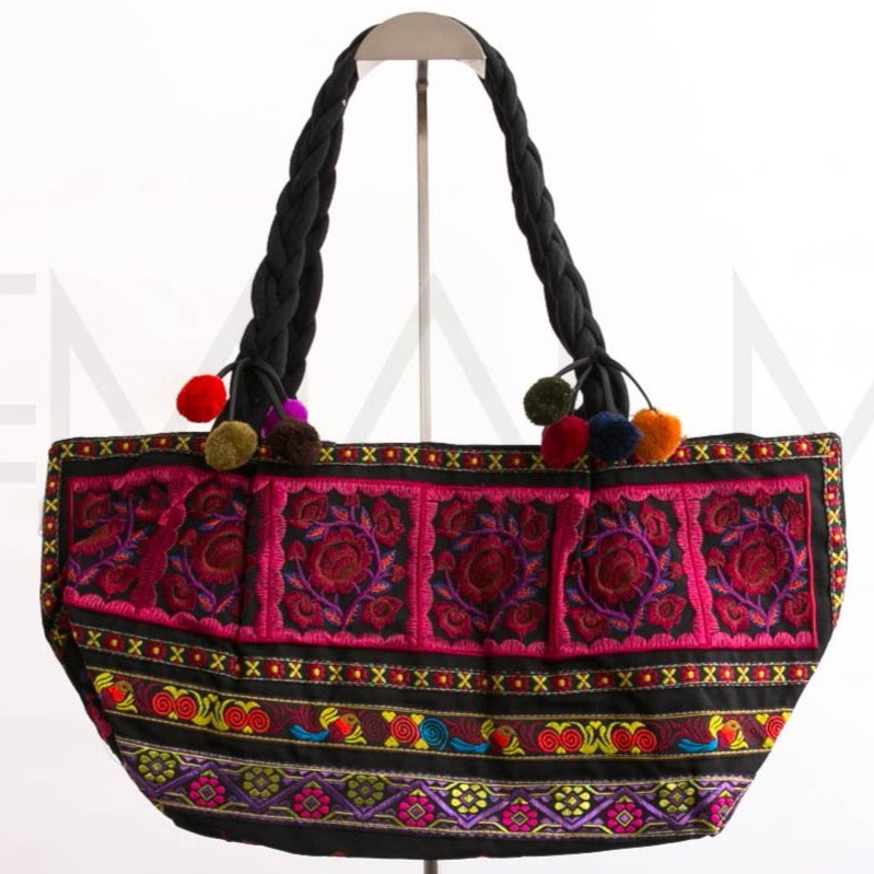 Cartera Bordada Thai fucsia floreado - DEMIALMA