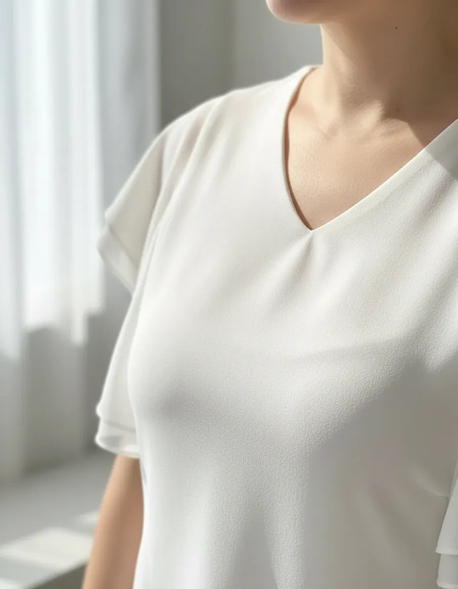 Blusa Blanca Manga Corta Con Vuelos
