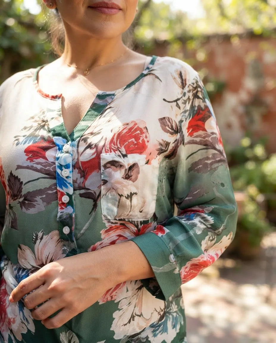 Blusa Verde Floreada