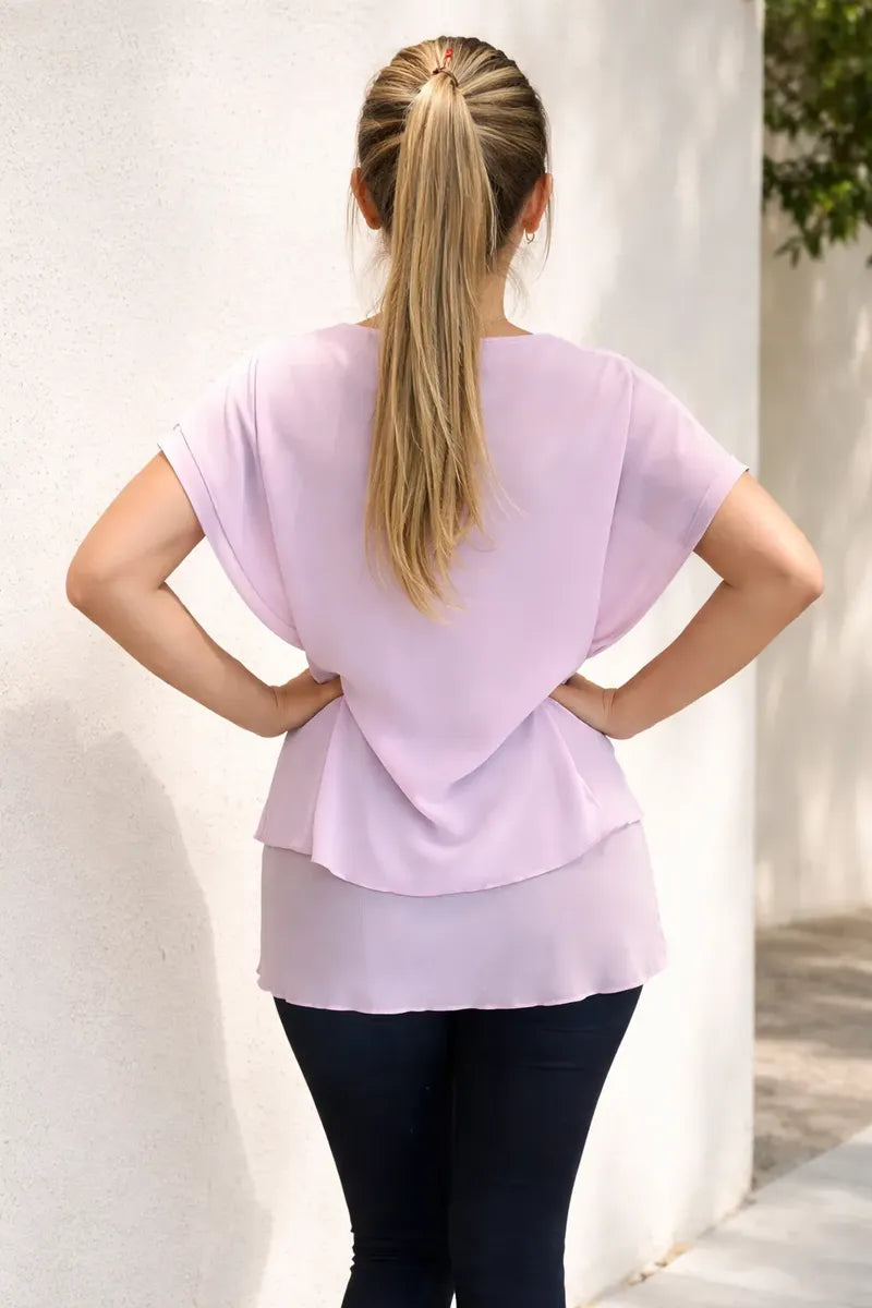 Blusa Lila manga corta con vuelos
