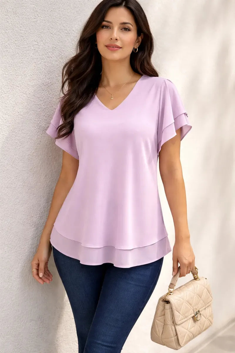 Blusa Lila manga corta con vuelos