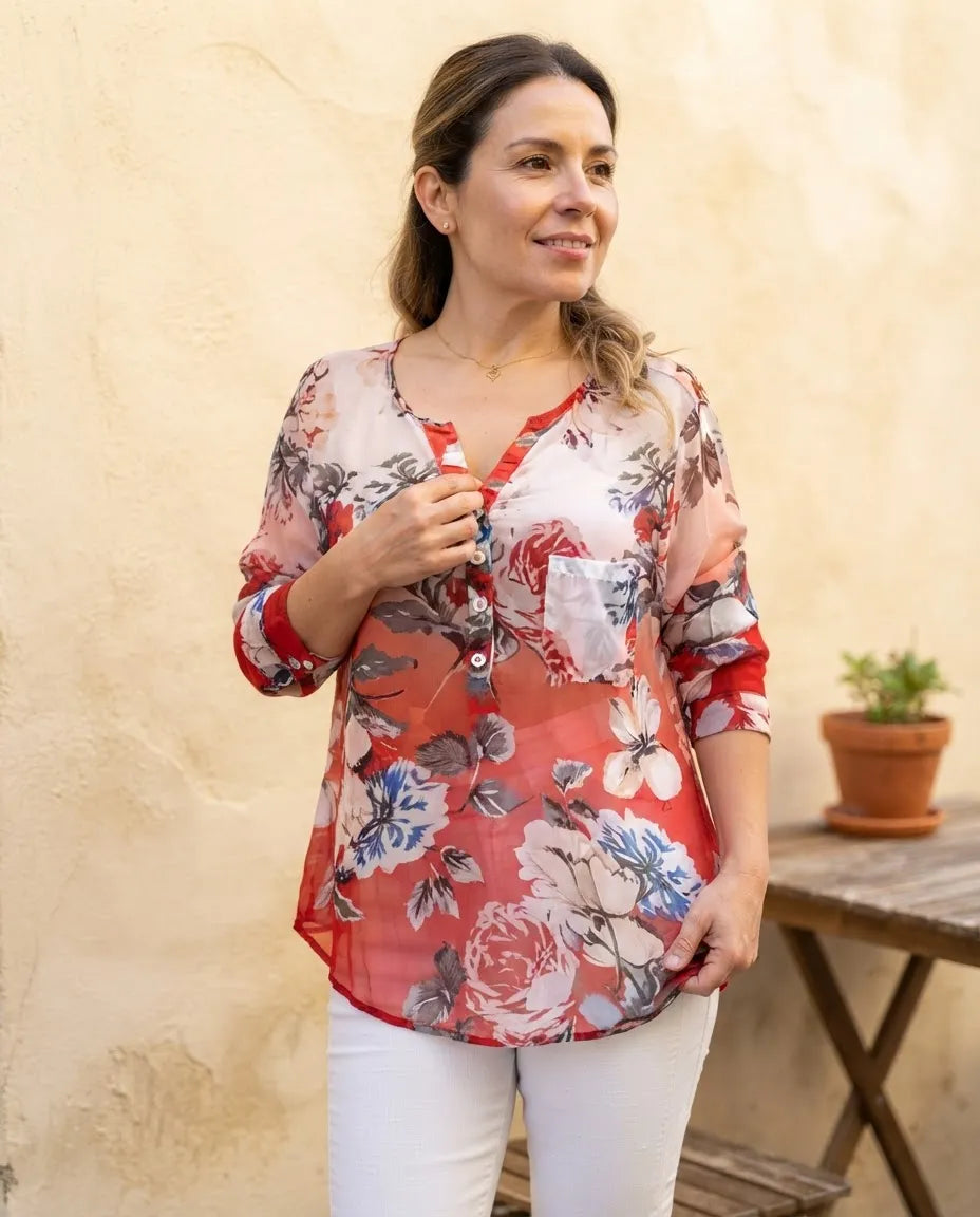 Blusa Roja Floreada