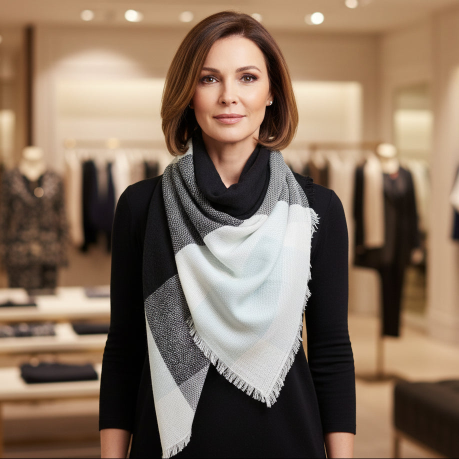 Maxi Pañuelo negro y celeste