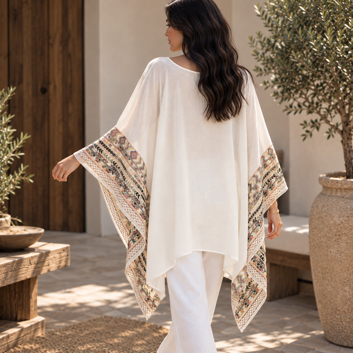 Poncho Bordado Blanco