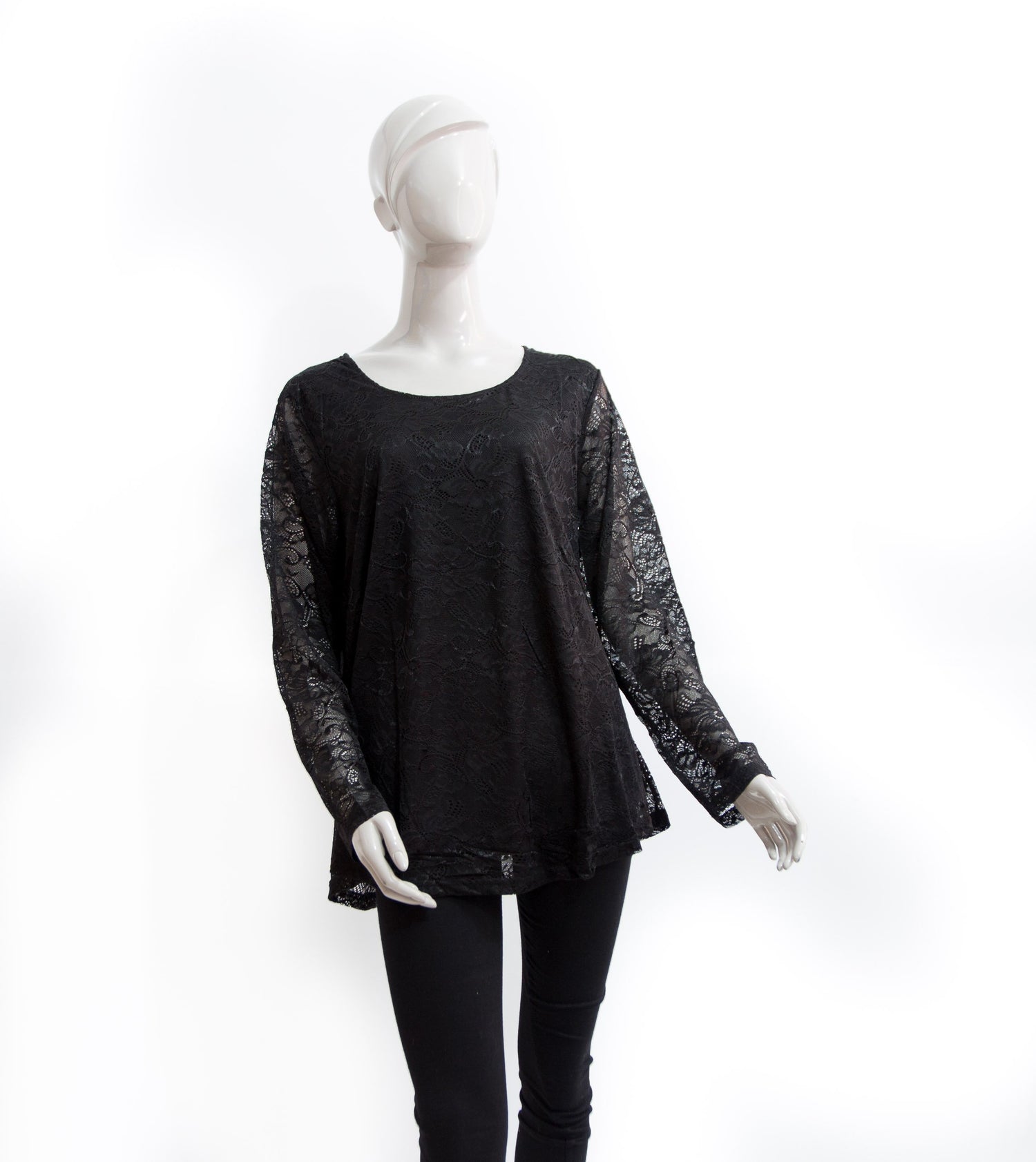 Polera Encaje Mangas Negra