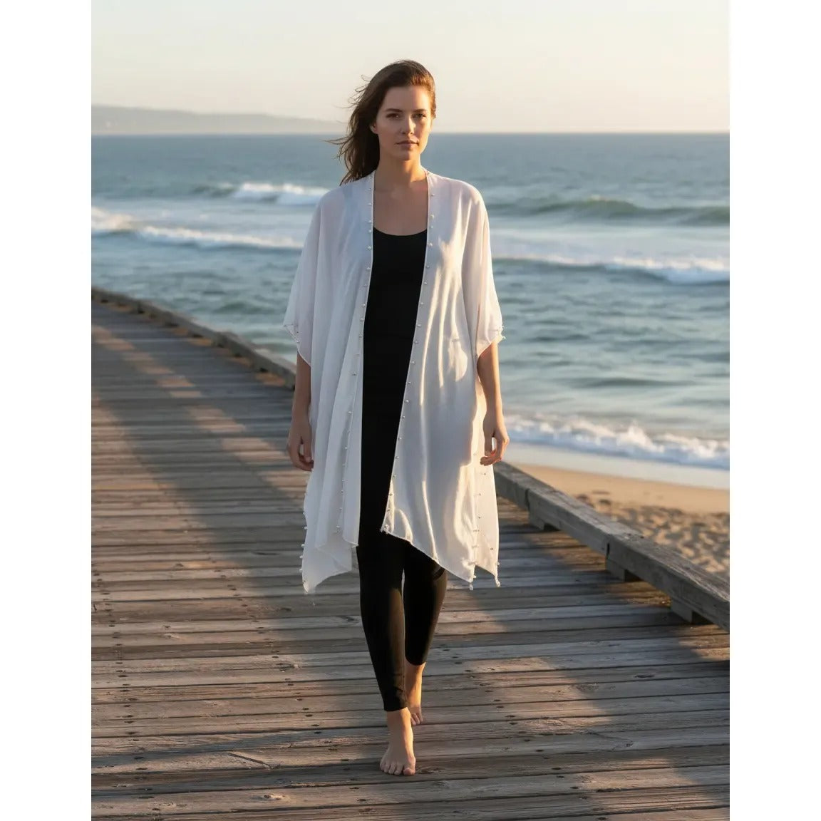Kimono con Perlas 200-11 - Blanco