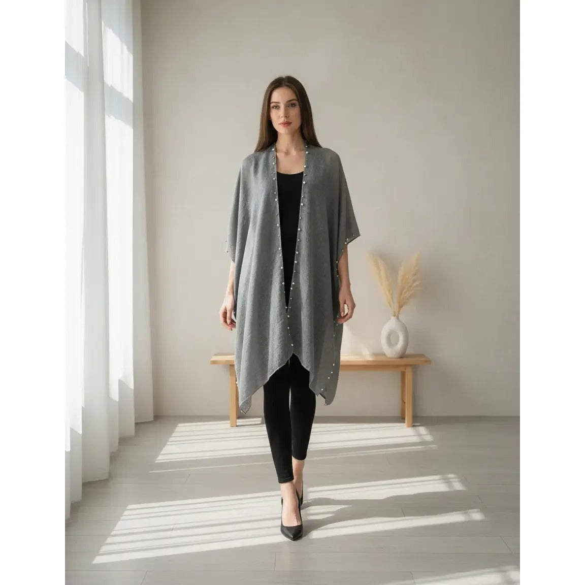 Kimono con Perlas 200-11 - Gris