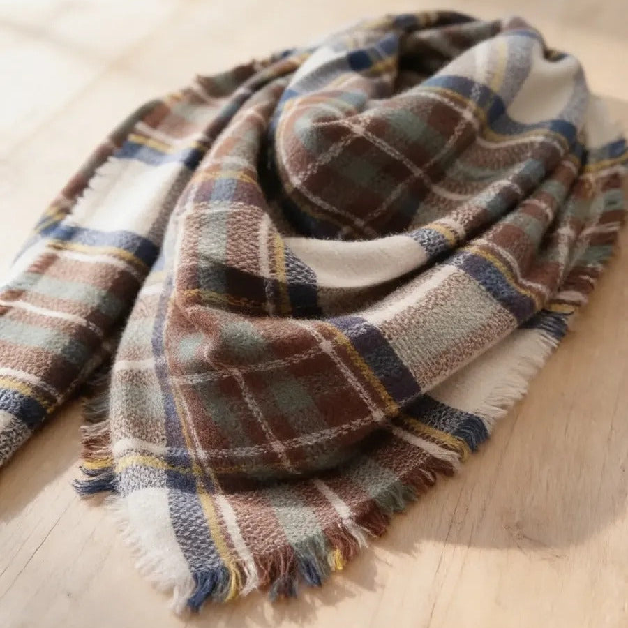 Maxi Pañuelo cuadrille beige y café