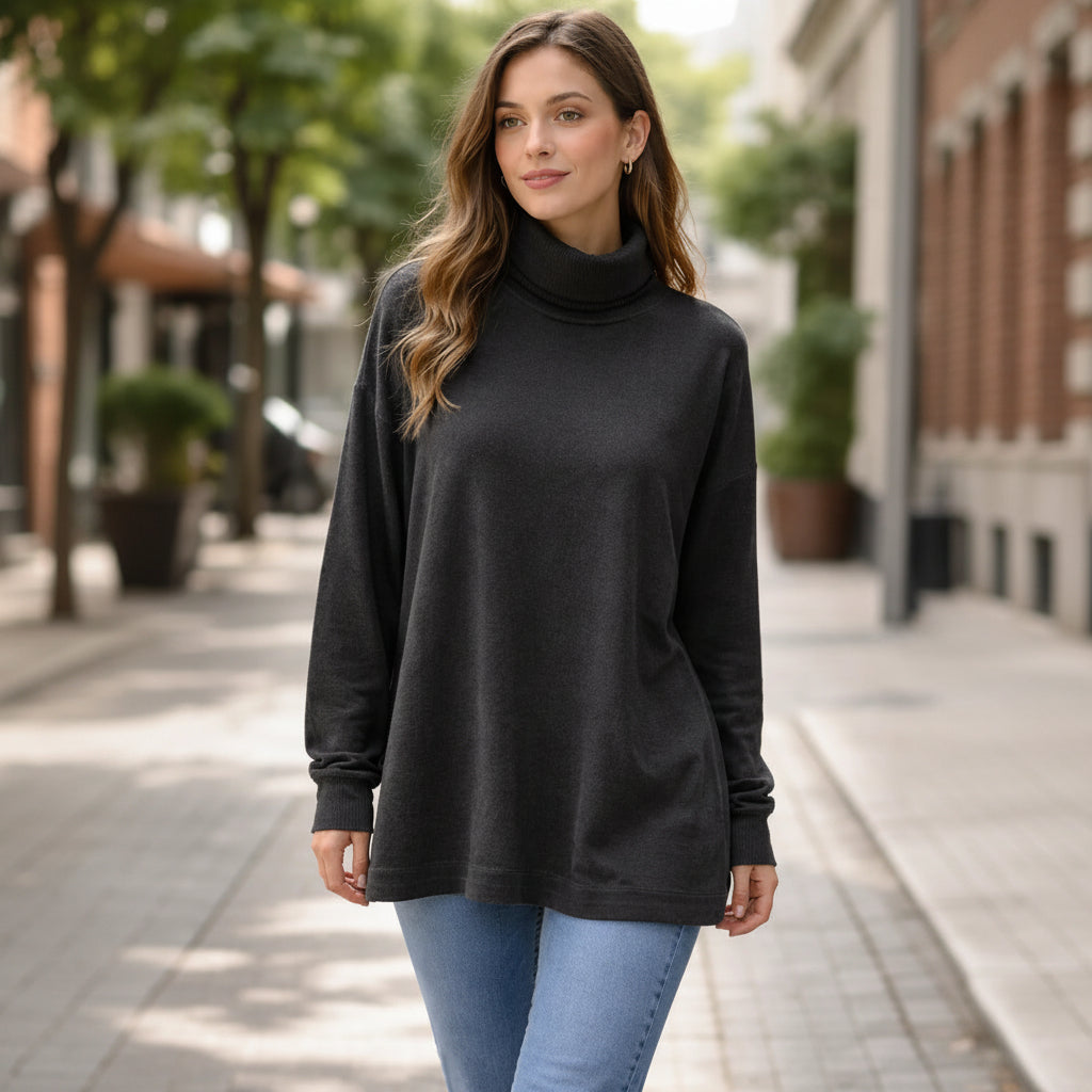 Sweater Beatle Oversize Lanilla Mujer - Negro