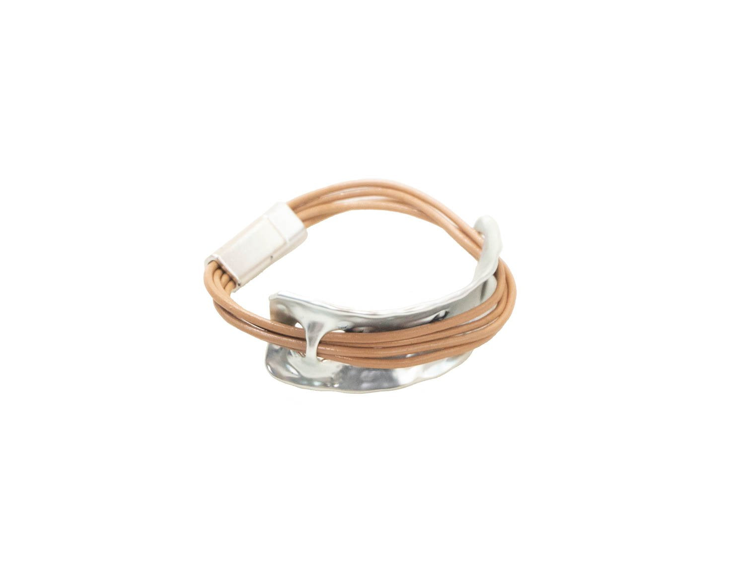 Pulsera Metal y Cuero - Café