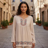 Blusa bordada de estilo hindú Beige
