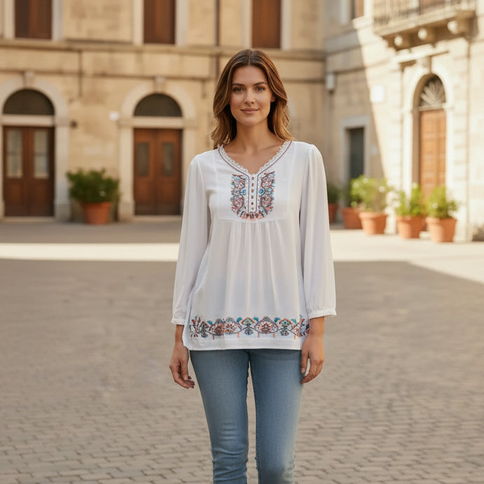 Blusa bordada de estilo hindú Blanca