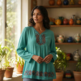 Blusa bordada de estilo hindú Turquesa