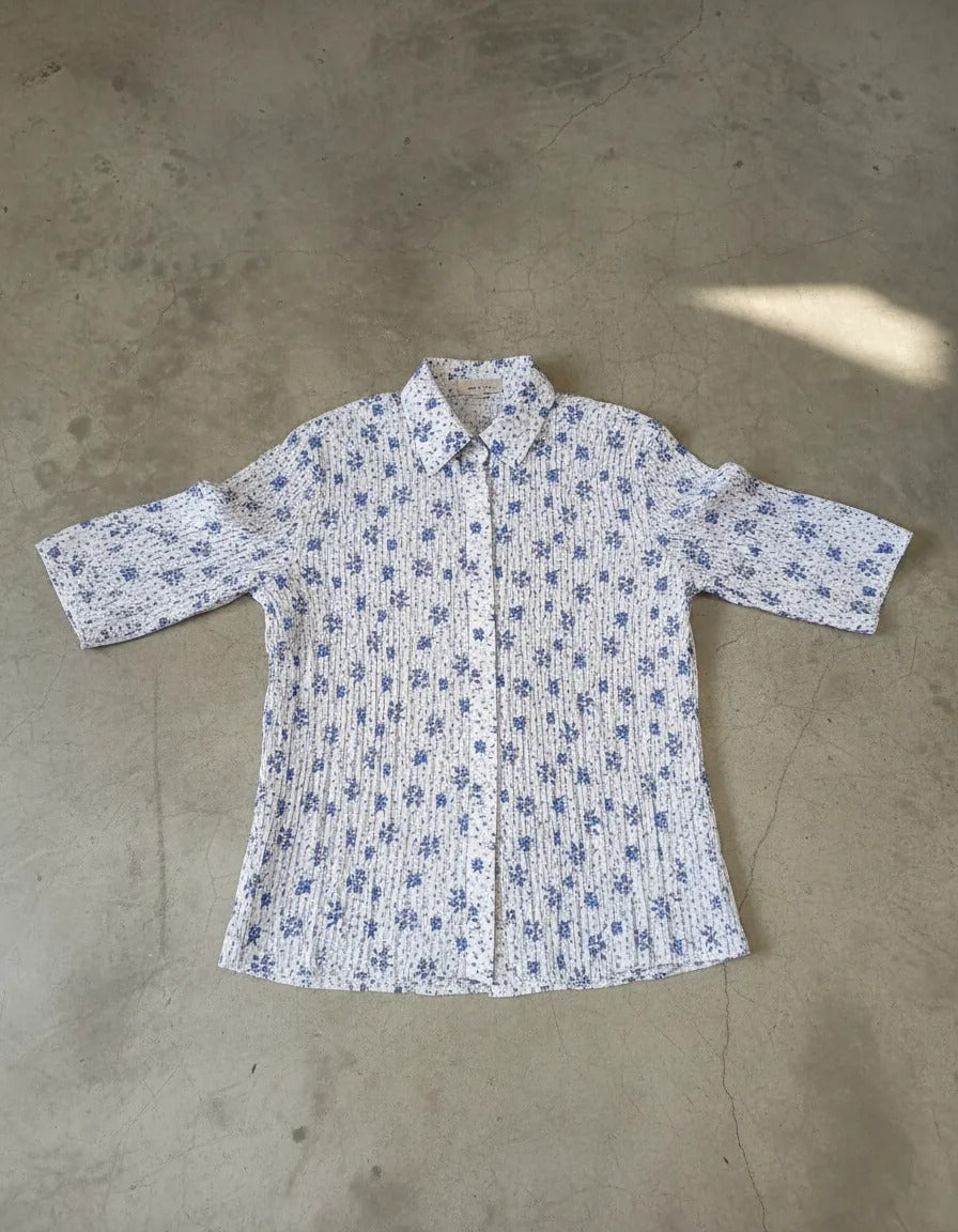 Blusa Plisada Blanca Floreada