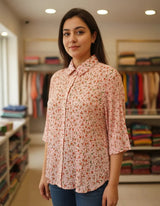 Blusa Plisada Rosada Floreada rojo