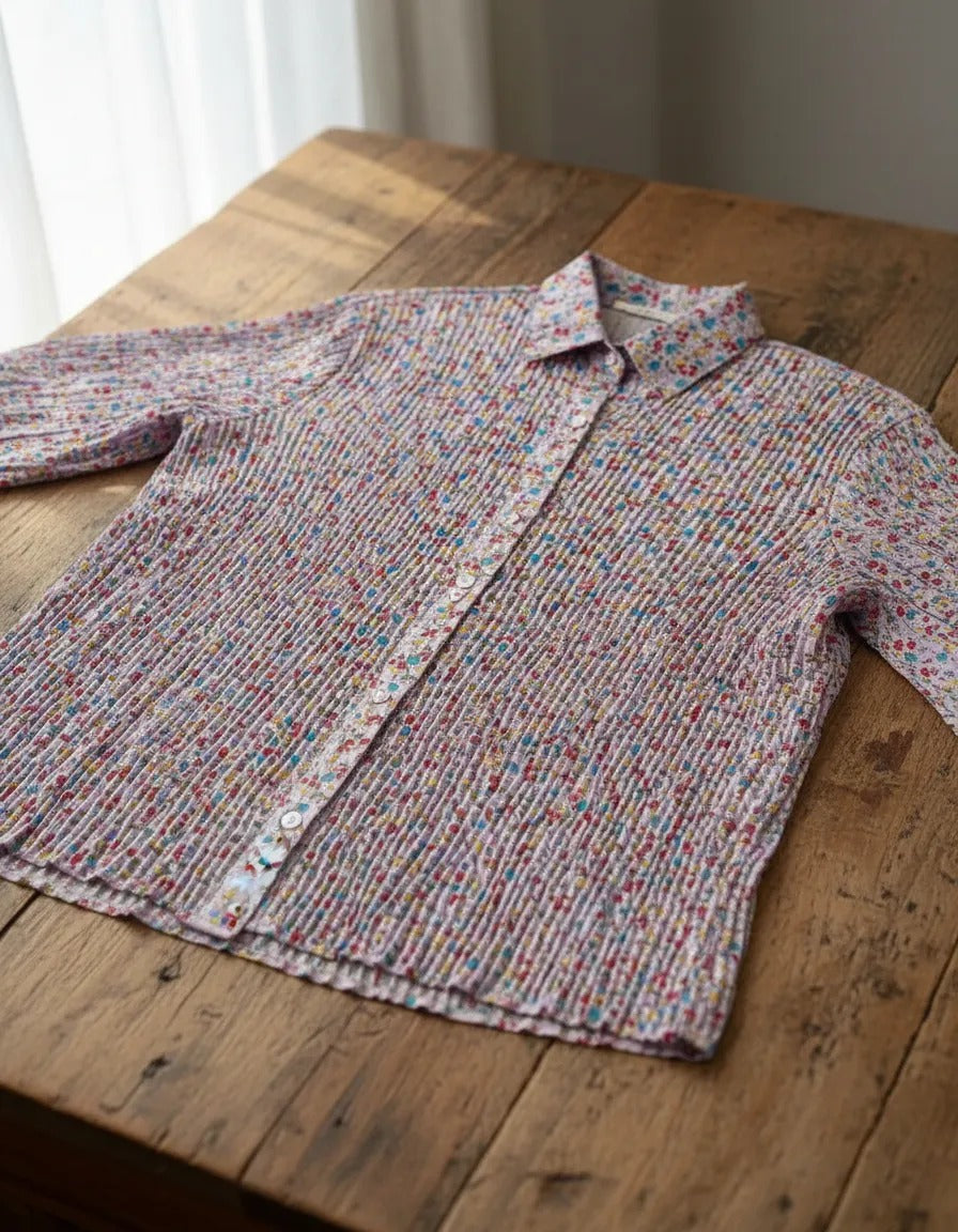 Blusa Plisada Roja y blanca Floreada