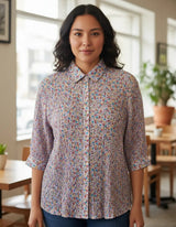 Blusa Plisada Roja y blanca Floreada