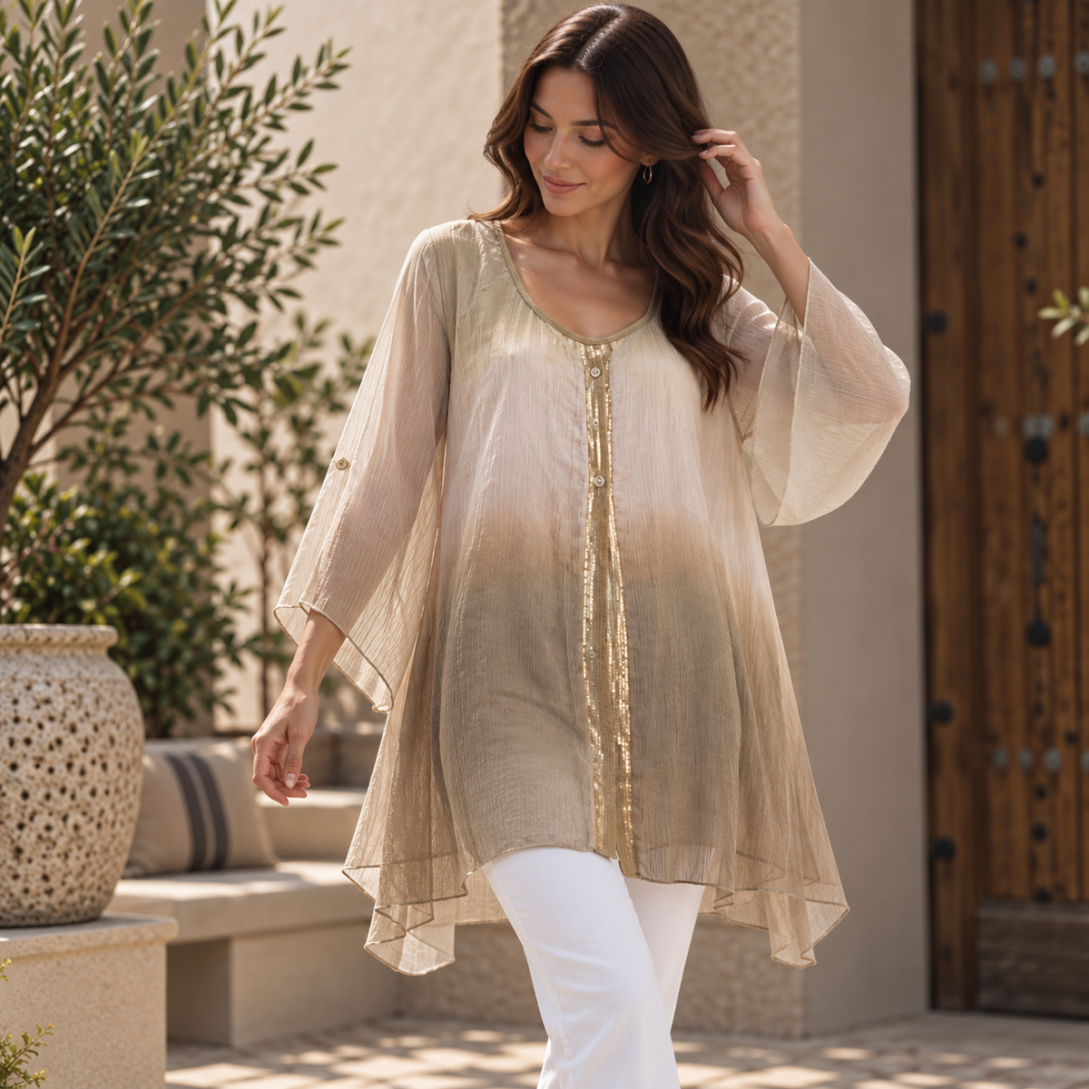 Blusón Degradé Beige con Lentejuelas