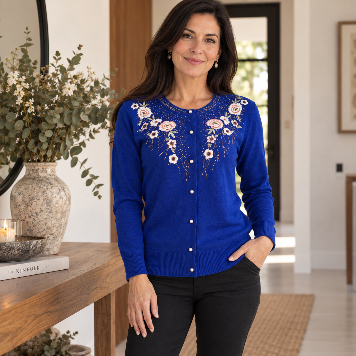 Chaleco Bordado Floral Azul