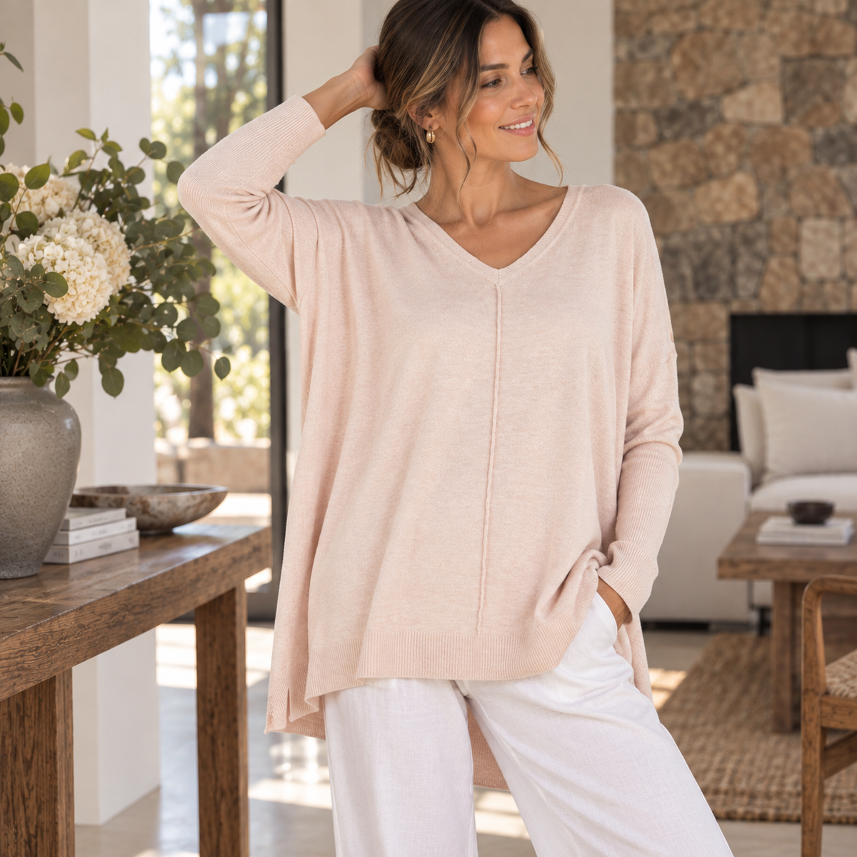 Chaleco oversize beige cuello v