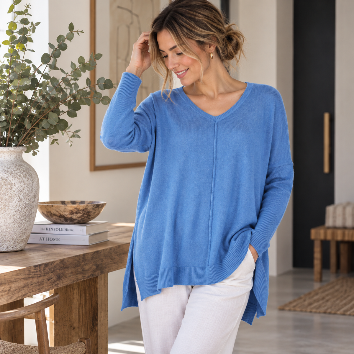Chaleco oversize azul cuello v