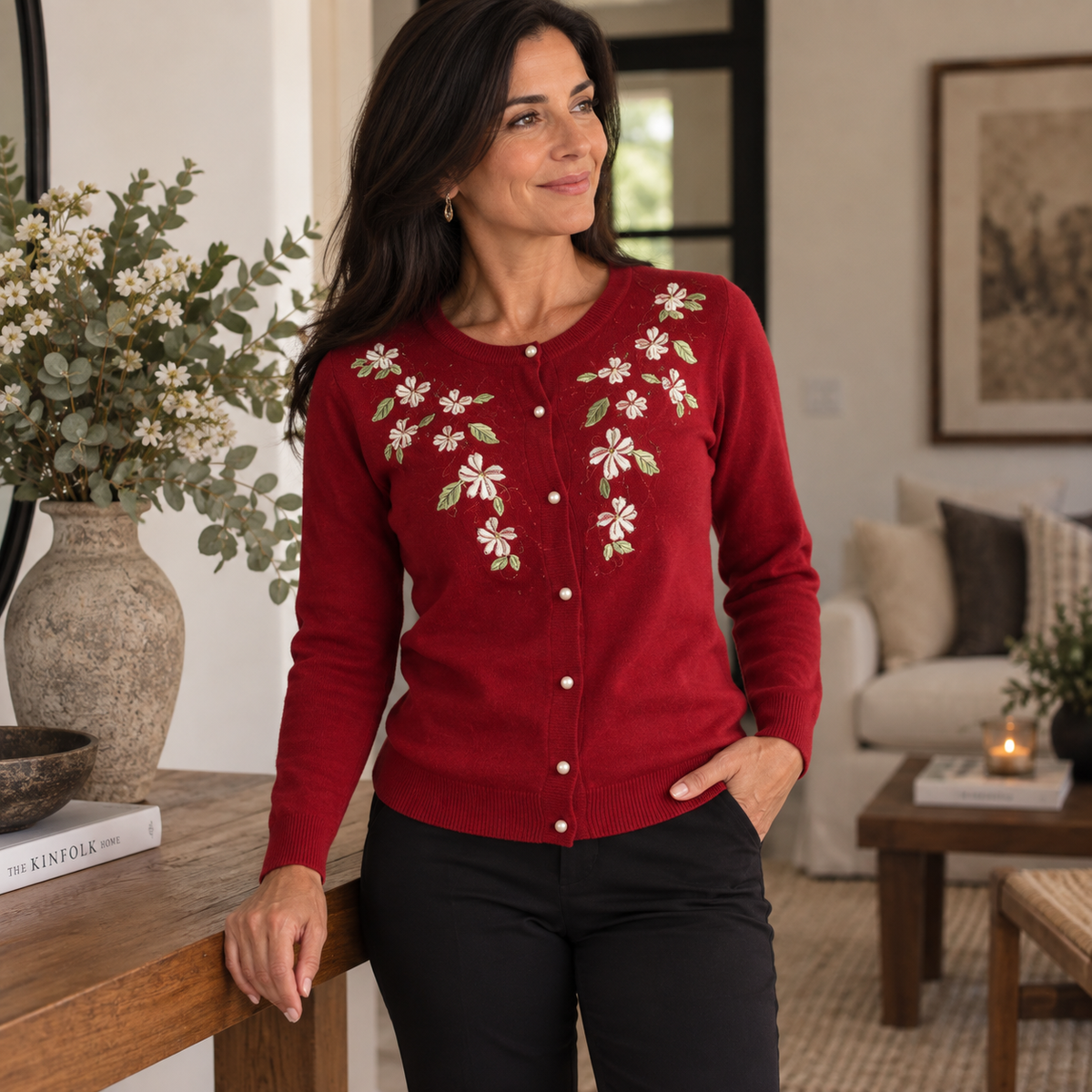 Chaleco Bordado Floral Rojo