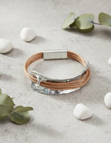 Pulsera Metal y Cuero - Café