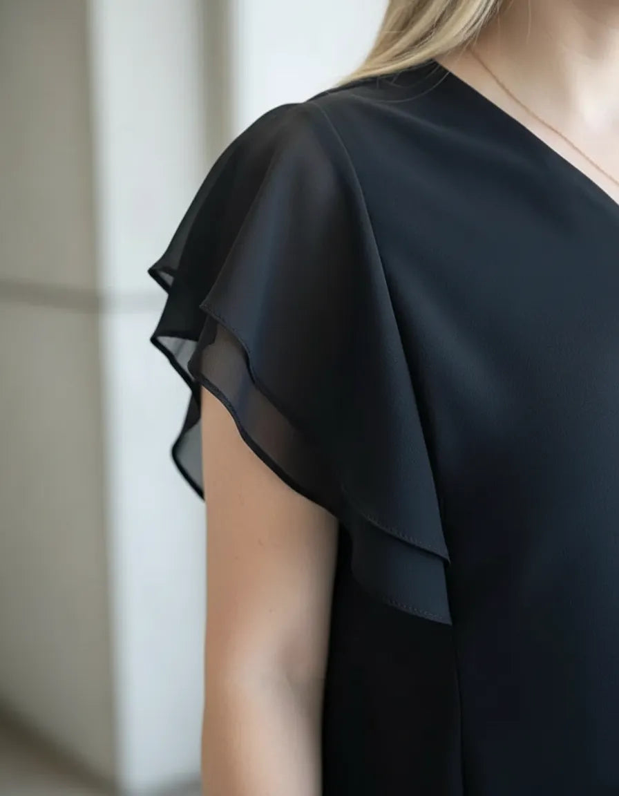 Blusa Negra manga corta con vuelos