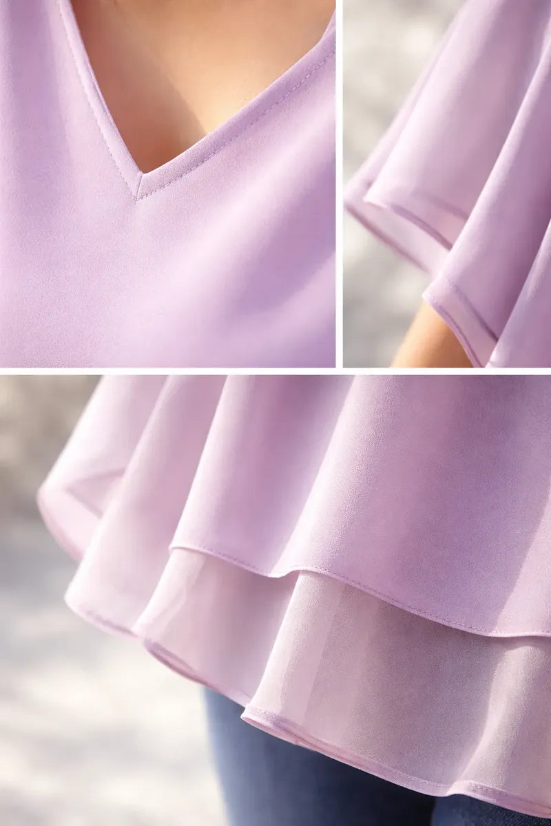 Blusa Lila manga corta con vuelos