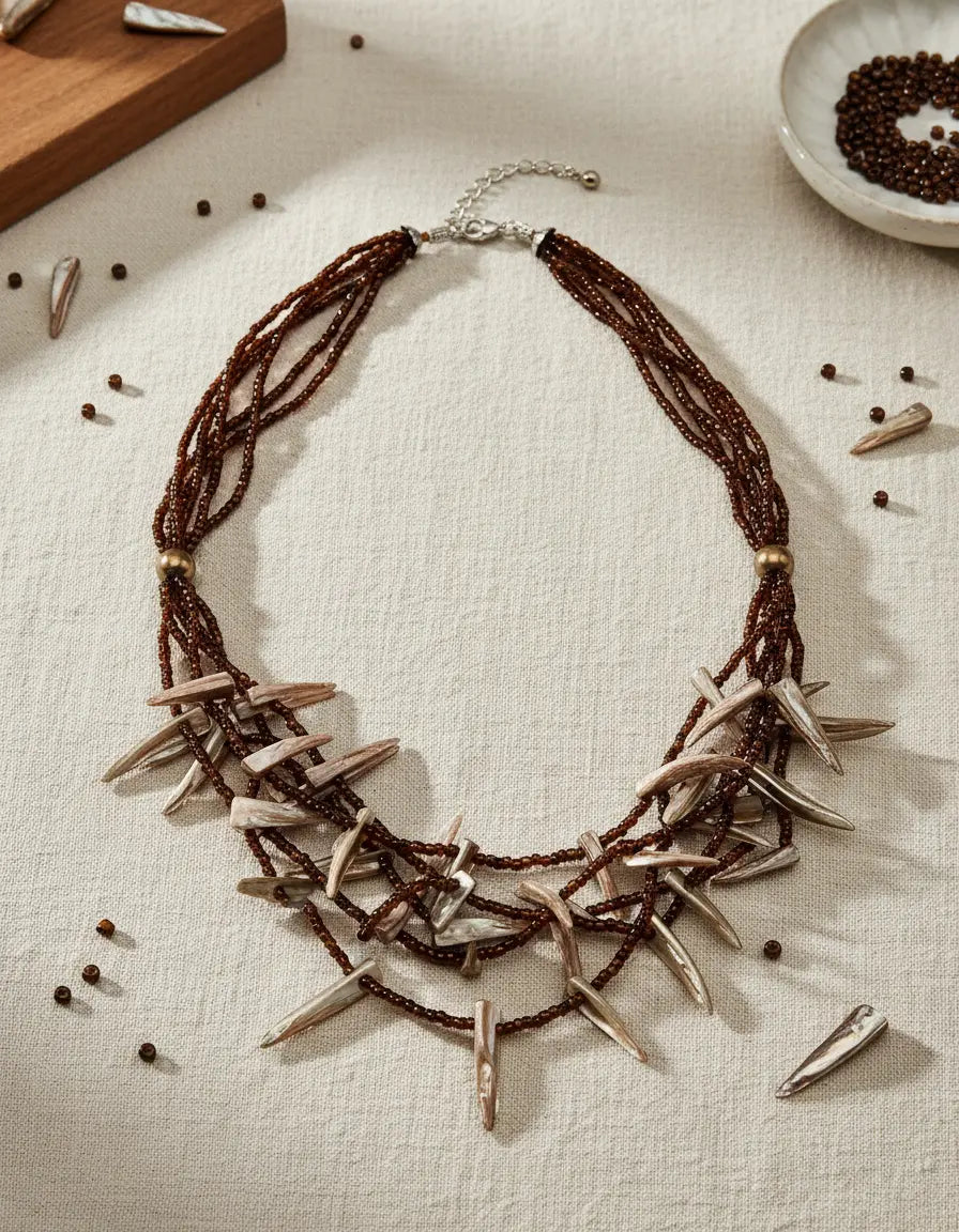 Collar mostacilla cafe con nacar