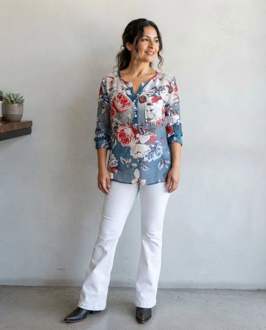 Blusa Azul Floreada