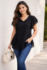 Blusa Negra manga corta con vuelos