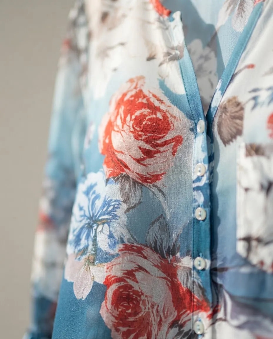 Blusa Azul Floreada