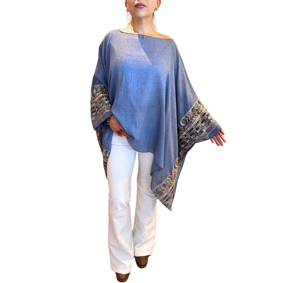 Poncho Bordado 47200-17 - Azul