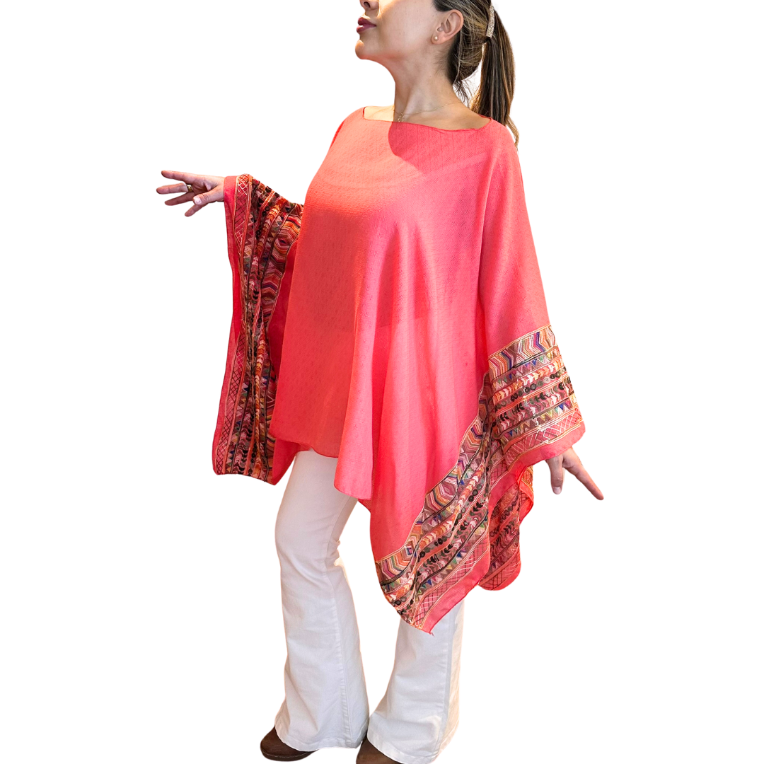 Poncho Bordado 47200-17 - Coral