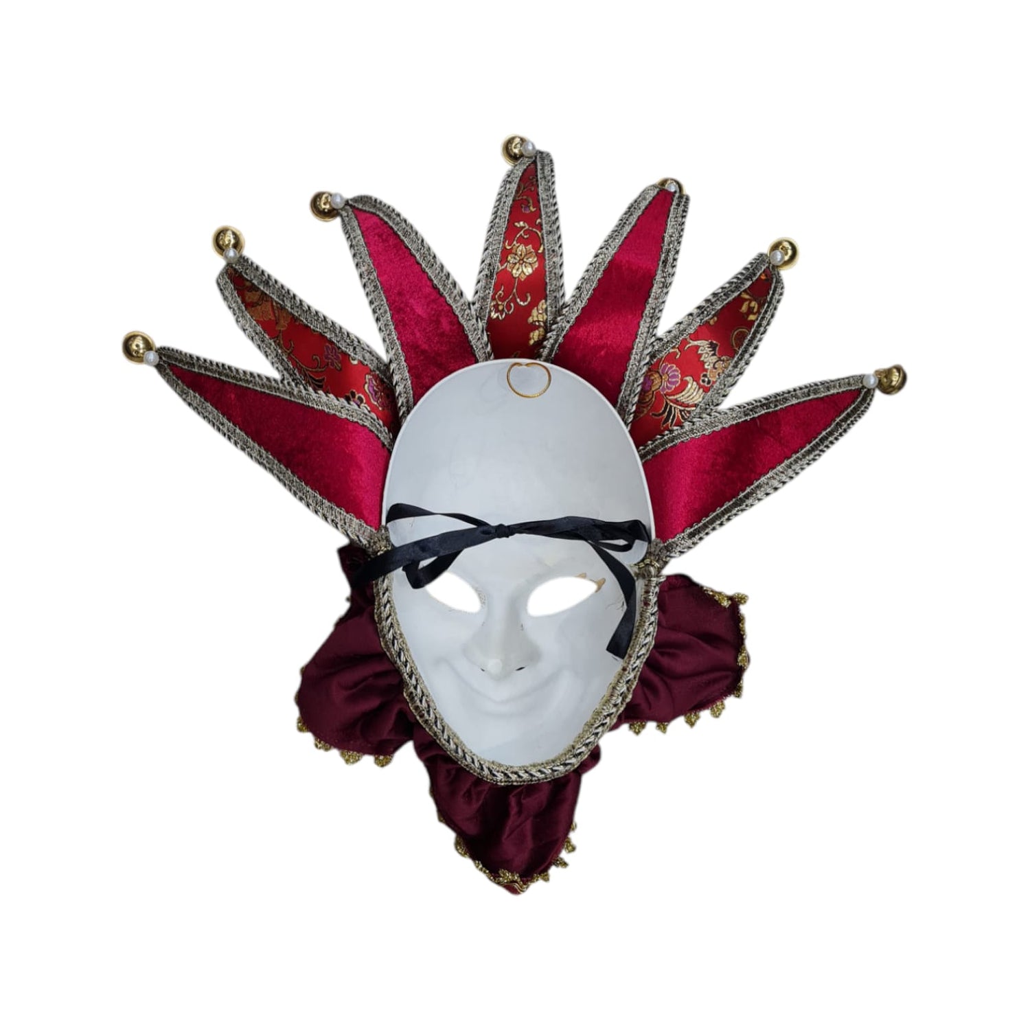 Máscara veneciana Jolly Jester Blanco burdeo y dorado