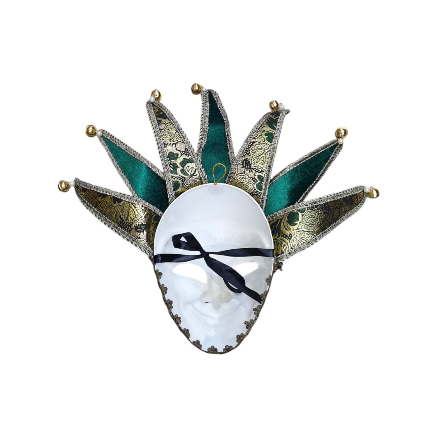 Máscara veneciana Jolly Jester verde  y blanco
