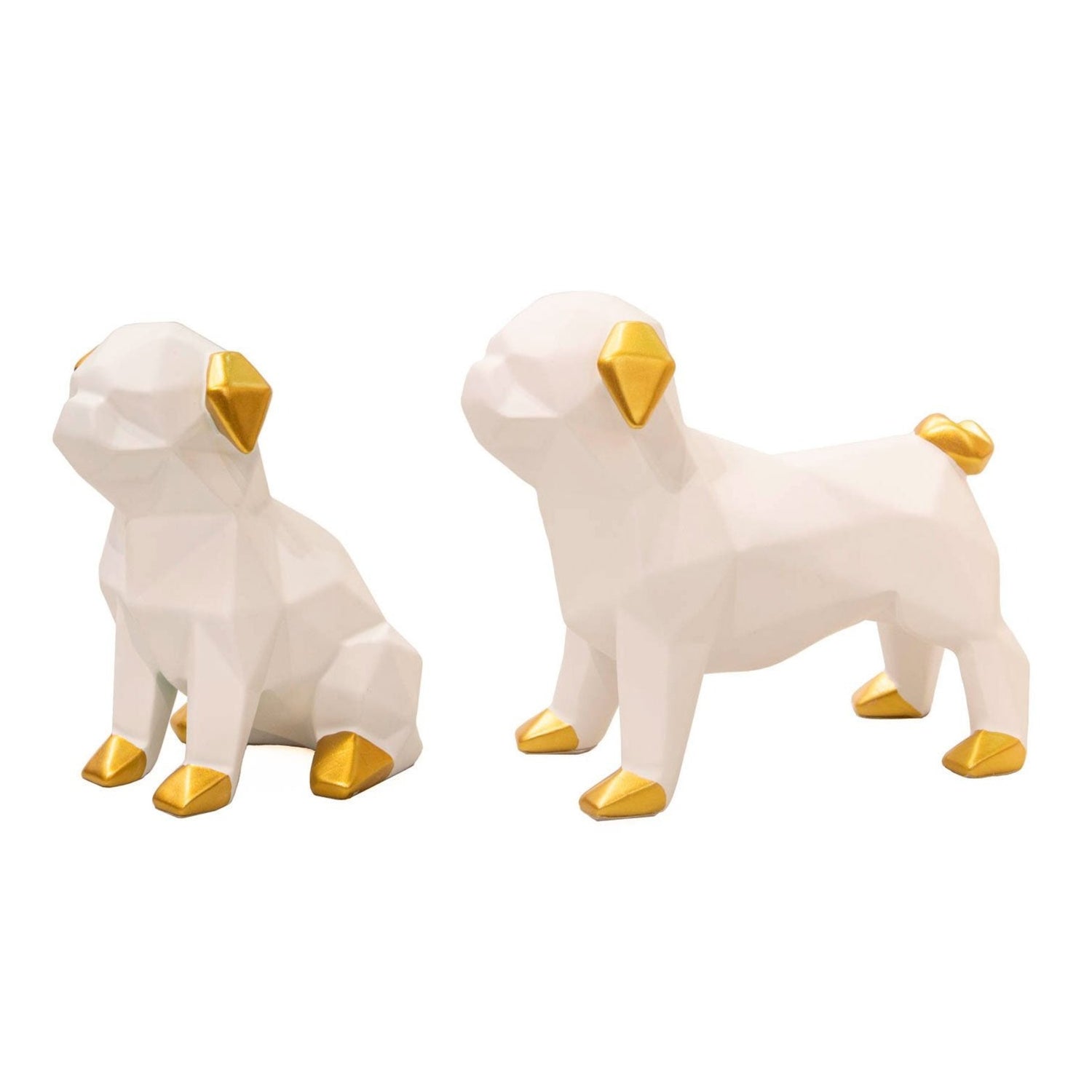 Set 2 Perros Blanco y Dorado Grandes - 8022