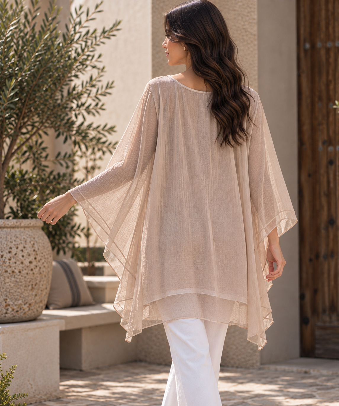 Túnica Beige Bordada Estilo Boho