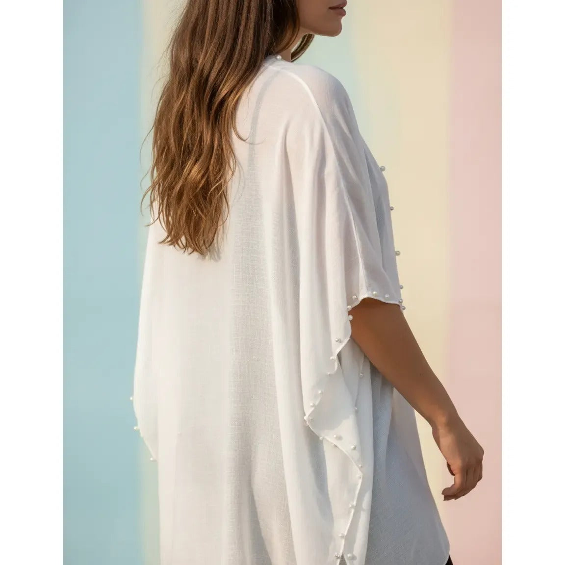 Kimono con Perlas 200-11 - Blanco