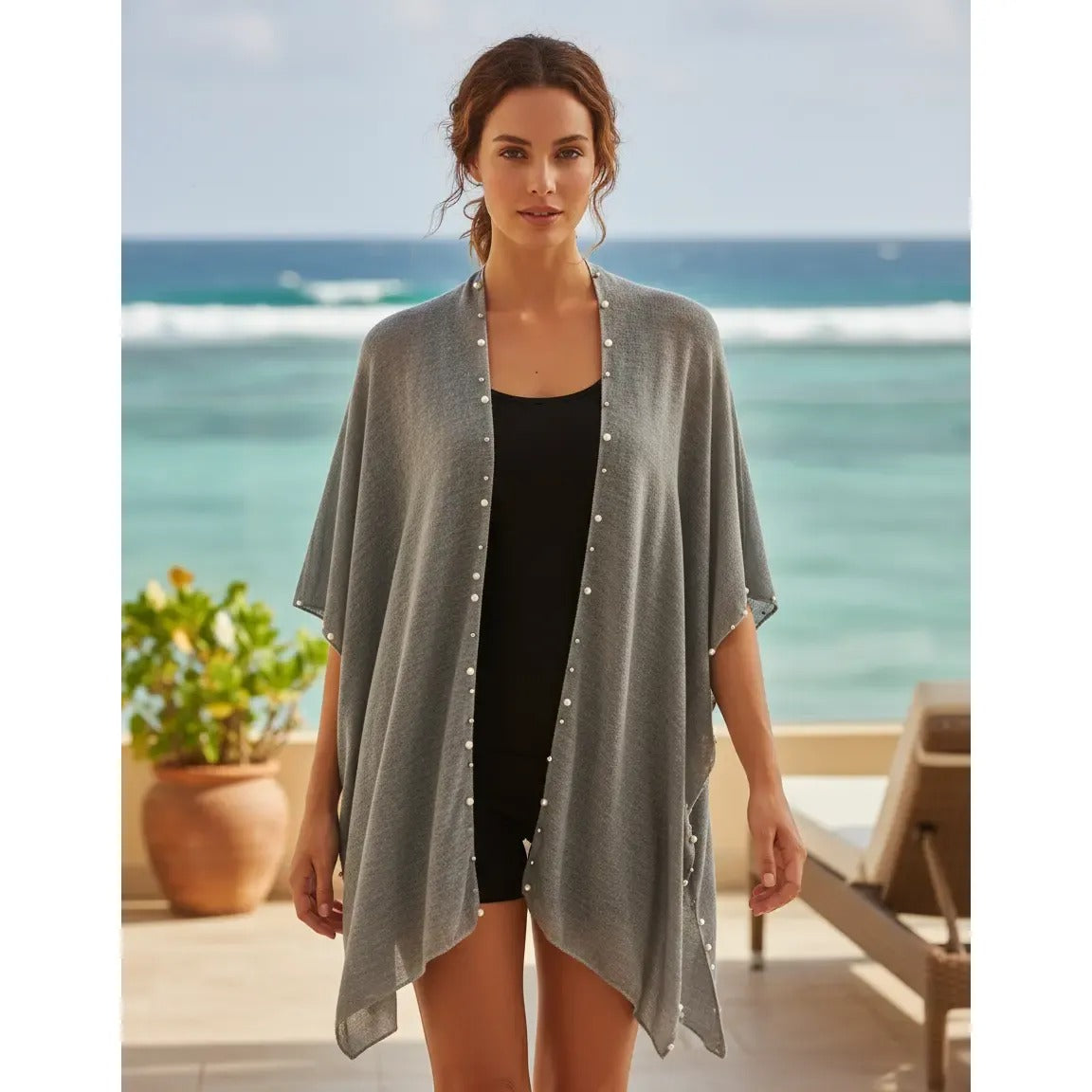 Kimono con Perlas 200-11 - Gris