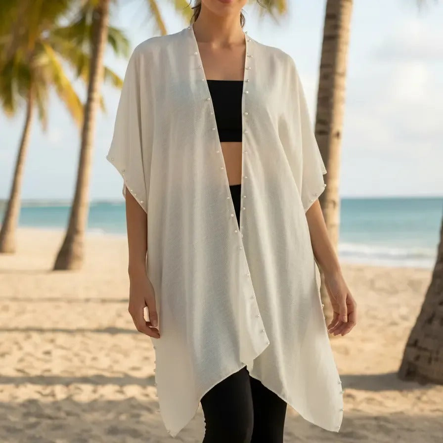 Kimono con Perlas 200-11 - Crema