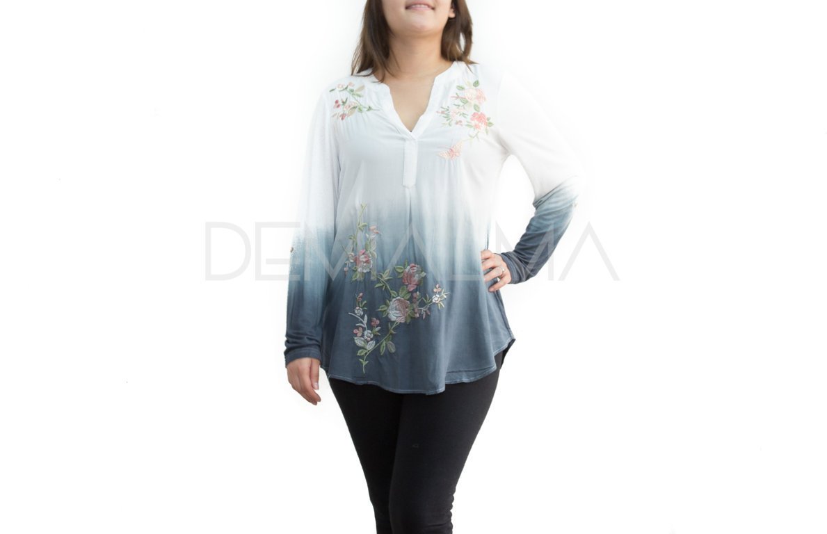 Blusa Bordada Azul 542-2 - DEMIALMA