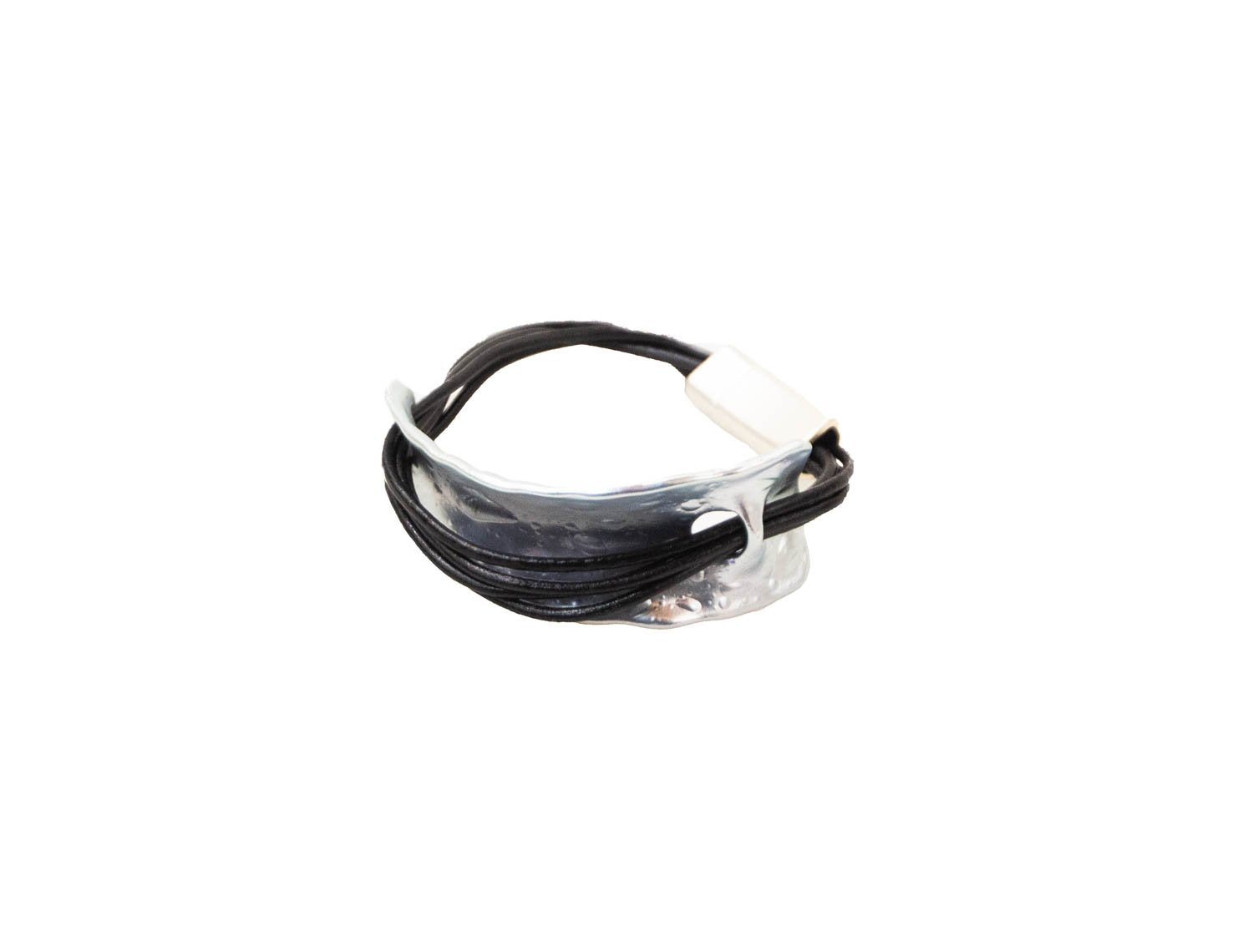 Pulsera Metal y Cuero - Negro