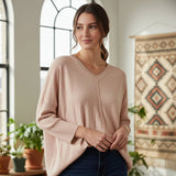 Sweater Oversize Mujer Cuello V Manga Larga - Rosa